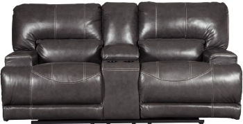Ashley McClellan Charcoal Leather Power Reclining Console Loveseat