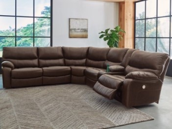 Ashley Tribe Dark Brown Leather 6-Piece Power Reclining Sectional with USB