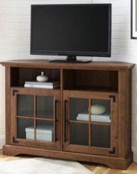 Stanley Ranger Natural Walnut Finish Corner TV Stand with Metal Accents