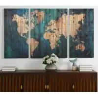 Stylecraft Teal & Gold 3-Piece World Map Wall Art