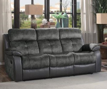 Homelegance Acadia Plush Charcoal Fabric & Faux Leather Reclining Sofa