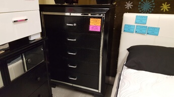 Homelegance Allura Black Chest with Textured Drawer Fronts & Mirrored Accents