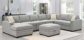 Ontai Amberly Light Silver Fabric 5-Piece Sectional with Storage Ottoman