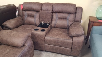 Homelegance Amite Dark Brown Polished Microsuede Reclining Console Sofa