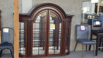 Universal Arched Cherry Finish Hutch Top with Carved Accents