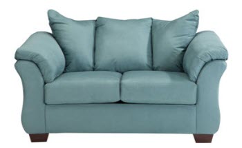 Ashley Madeline Light Teal Microsuede Loveseat with Flaired Arms