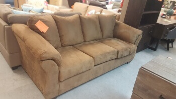 Ashley Madeline Light Brown Microsuede Sofa with Flaired Arms