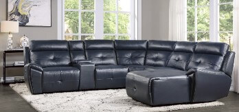Homelegance Avenue Navy Blue Faux Leather 6-Piece Reclining Sectional with Console