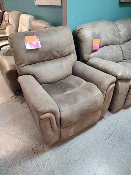 Living Style Barcalounger Tan Microsuede Dual Power Recliner