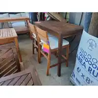 Stanley Ranger Outdoor Acacia Wood Barstools with Ivory Seat Cushions (set of 2)