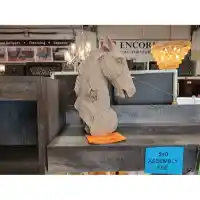 Three Hands Large Distressed Beige Horse Head Table Top Decor