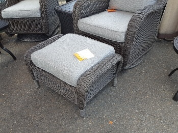 Dark Brown PVC Wicker Outdoor Ottoman with Beige Cushion