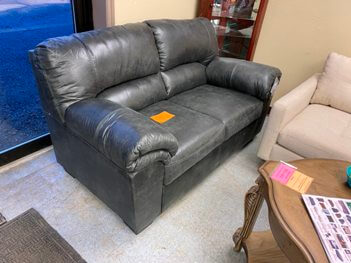 Ashley Benton Charcoal Microsuede Loveseat with Contrast Stitching Accents