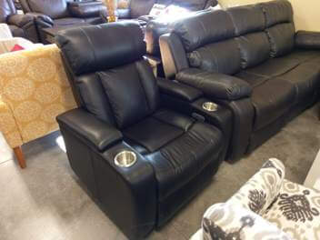 Ashley Berkline Black Leather Power Recliner with Cupholders