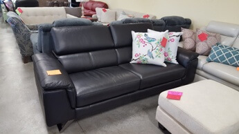 HTL Black Leather Sofa with Adjustable Headrests