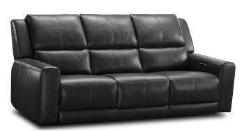 Simon Li Dark Charcoal Leather Dual Power Reclining Sofa with Zero Gravity & Squared Arms