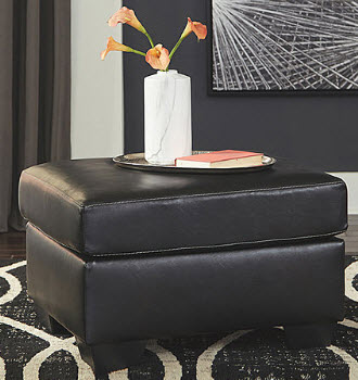 Black Faux Leather Square Ottoman