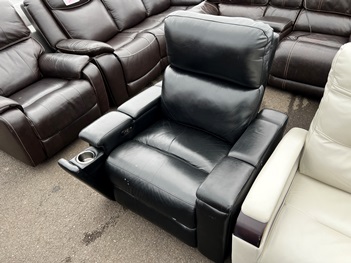 Pulaski Black Leather Power Recliner with Arm Storage & Cupholders (blemished)