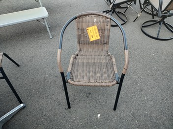 Light Brown Resin Wicker Outdoor Chair with Black Metal Frame