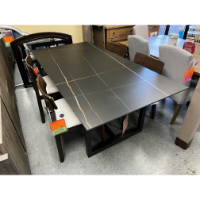 Emila Black Stone Rectangular Dining Table with Black Metal Base