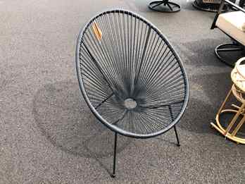 Outdoor Black Oval String Chair with Black Metal Base