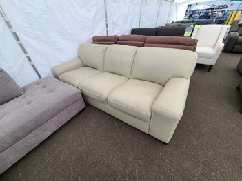 Simon Li Buckley Ivory Leather Sofa with Squared Arms (blemished)