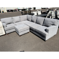 Thomasville Emilee Light Grey Fabric Sectional with Ottoman & Nailhead Trim Accents (blemished)