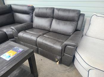 Charcoal Leather Power Reclining Loveseat with Power Headrests (blemish on front)
