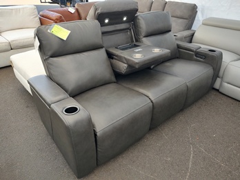 Manwah Samuel Softee Charcoal Leather Power Reclining Sofa (blemished)(headrests do not adjust)