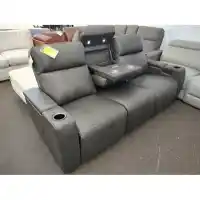 Manwah Samuel Softee Charcoal Leather Power Reclining Sofa (blemished)(headrests do not adjust)