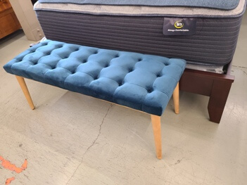 Crestview Blue Velvet Bench with Wood Legs