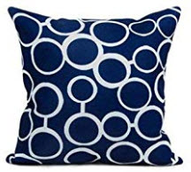 Dark Blue Throw Pillows with White Circle Accents (set of 2)