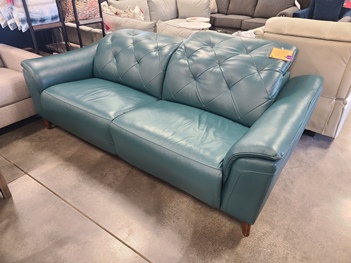 Jason Furniture Carvel Blue Leather Power Reclining Sofa with Power Headrests