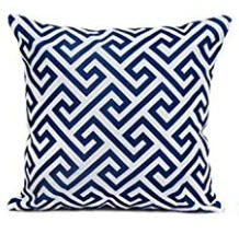 Dark Blue Throw Pillows with White Geometric Accents (set of 2)