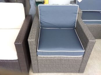 Dark Brown PVC Resin Wicker Chair with Dark Blue Cushions