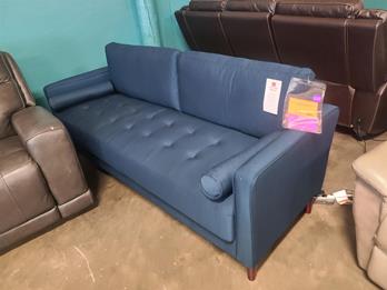 Lawrence Blue Mid-Century Fabric Sofa with Squared Arms