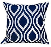 Dark Blue Throw Pillows with White Tear Drop Accents (set of 2)