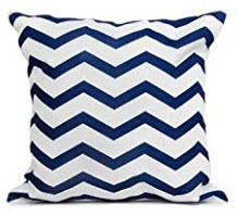 Dark Blue Throw Pillows with White Zig Zag Accents (set of 2)