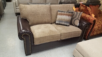 Homelegance Boykin Dark Brown Faux Leather & Beige Chenille Loveseat