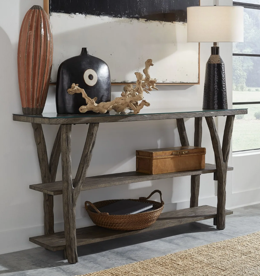 Modus Bridger Rustic Console Table with Glass Top