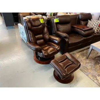 Manwah Faringdon Dark Brown Leather Swivel Recliner with Ottoman