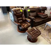 Manwah Faringdon Dark Brown Leather Swivel Recliner with Ottoman