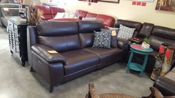 HTL Dark Walnut Leather Power Reclining Sofa with Power Adjustable Headrests