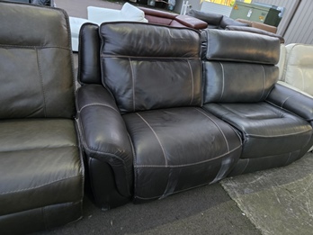 Dark Brown One-Arm Leather Dual Power Recliner with Stitched Accents