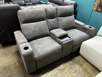 Jason Furniture Buffy Charcoal Durapella Microsuede Dual Power Reclining Console Loveseat