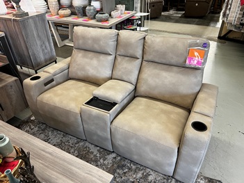 Jason Furniture Buffy Taupe Dual Power Reclining Console Loveseat (half of LEDs do not work)
