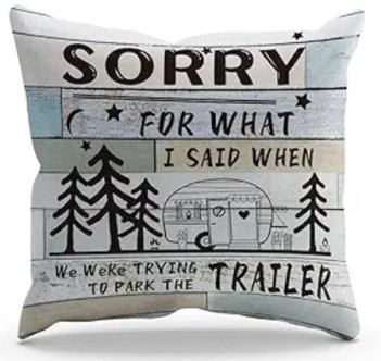 SORRY CAMPER Fabric Throw Pillow