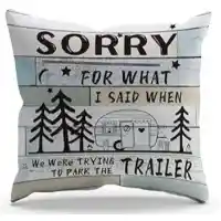 SORRY CAMPER Fabric Throw Pillow