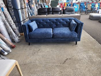 Celeste Dark Blue Fabric Sofa with Tufted Accents