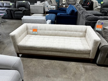 Jonathan Louis Celine Oatmeal Sofa with Wood Trim Accents